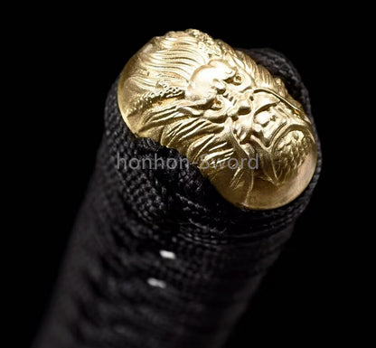 Japanisches Samurai-Schwert Katana aus schwarzem gefaltetem Stahl, Full Tang, handgefertigt, scharfe Klinge, schwarz 