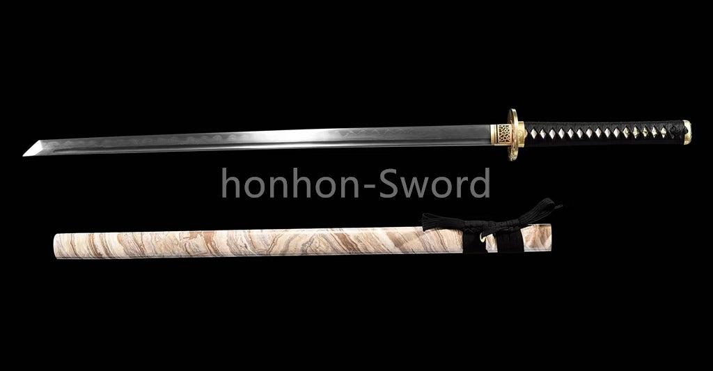 Épée de samouraï japonaise en acier plié noir, katana, lame tranchante faite à la main, noire 