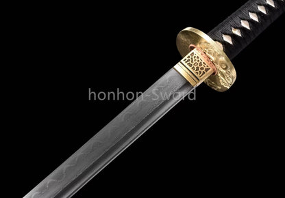 Épée de samouraï japonaise en acier plié noir, katana, lame tranchante faite à la main, noire 