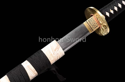 Épée de samouraï japonaise en acier plié noir, katana, lame tranchante faite à la main, noire 