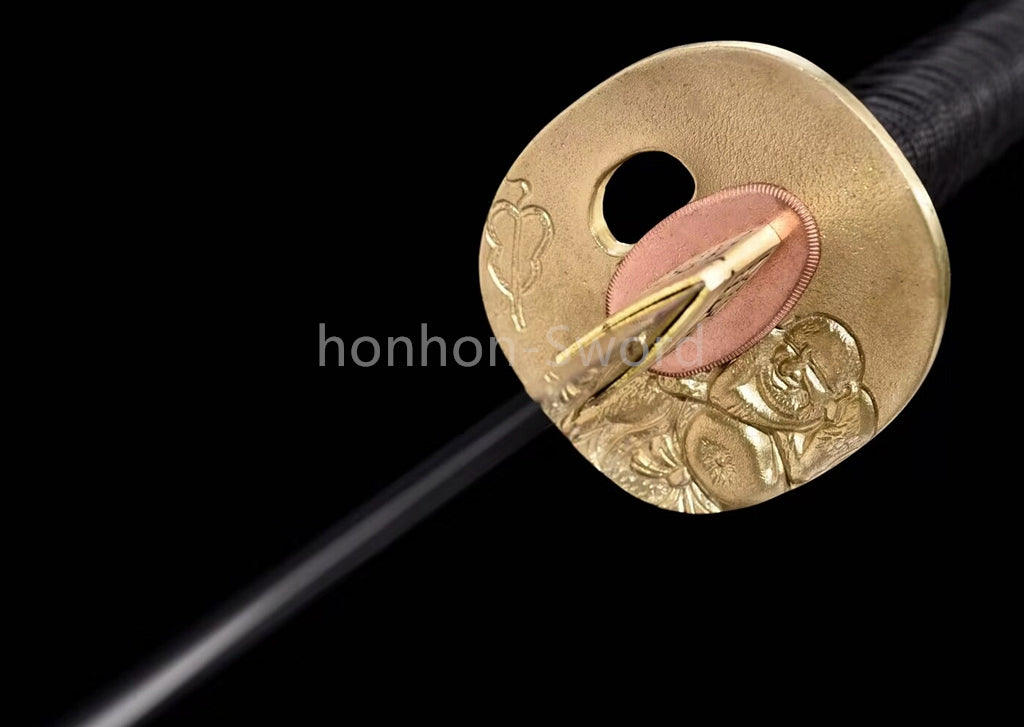 Épée de samouraï japonaise en acier plié noir, katana, lame tranchante faite à la main, noire 