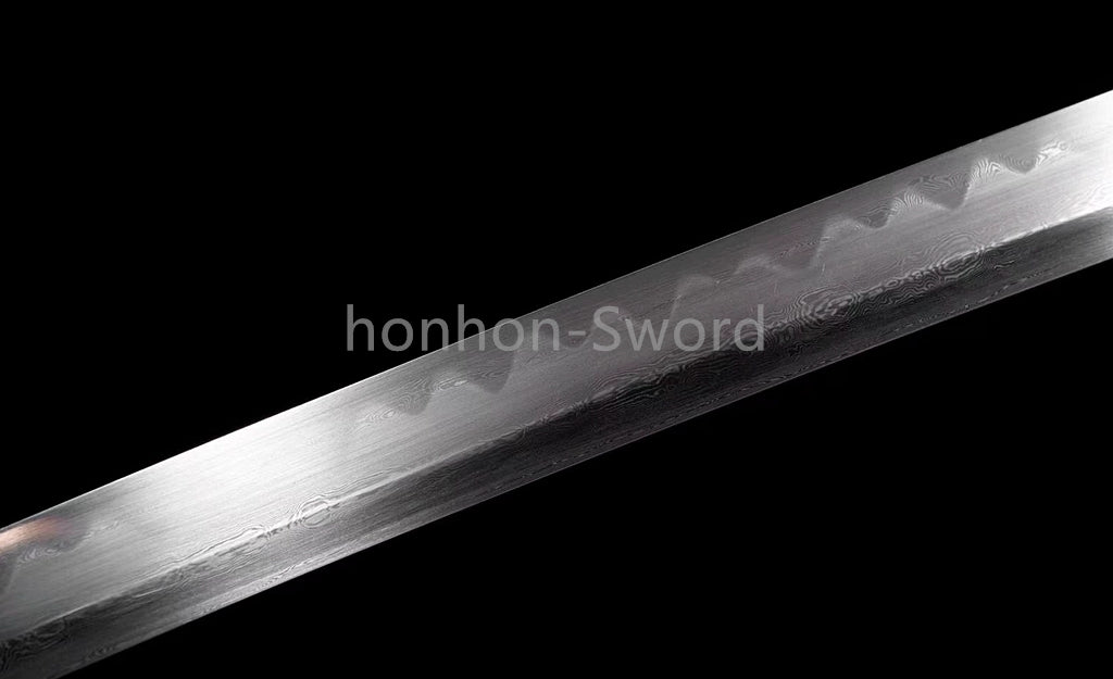 Japanisches Samurai-Schwert Katana aus schwarzem gefaltetem Stahl, Full Tang, handgefertigt, scharfe Klinge, schwarz 