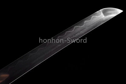Japanisches Samurai-Schwert Katana aus schwarzem gefaltetem Stahl, Full Tang, handgefertigt, scharfe Klinge, schwarz 