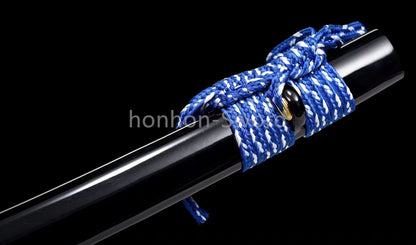 Japanisches Samurai-Schwert Katana aus schwarzem gefaltetem Stahl, Full Tang, handgefertigt, scharfe Klinge, schwarz 