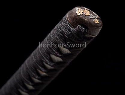 Japanisches Samurai-Schwert Katana aus schwarzem gefaltetem Stahl, Full Tang, handgefertigt, scharfe Klinge, schwarz 