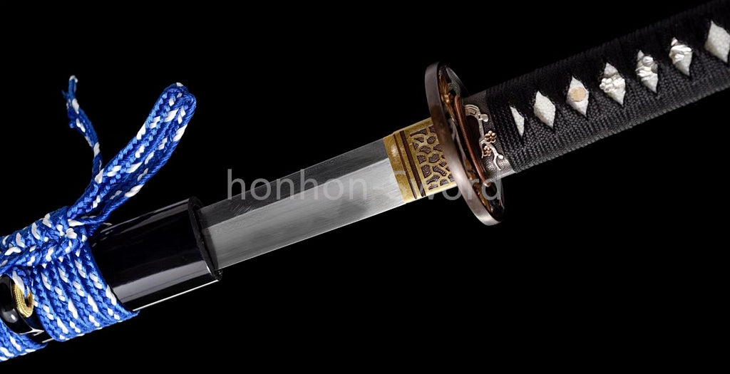 Japanisches Samurai-Schwert Katana aus schwarzem gefaltetem Stahl, Full Tang, handgefertigt, scharfe Klinge, schwarz 