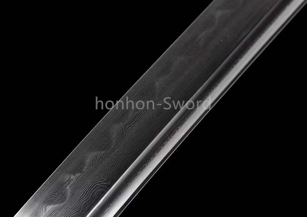 Japanisches Samurai-Schwert Katana aus schwarzem gefaltetem Stahl, Full Tang, handgefertigt, scharfe Klinge, schwarz 