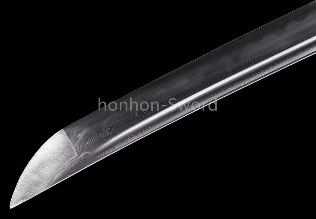 Japanisches Samurai-Schwert Katana aus schwarzem gefaltetem Stahl, Full Tang, handgefertigt, scharfe Klinge, schwarz 