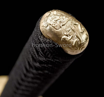 Japanisches Samurai-Schwert Katana aus schwarzem gefaltetem Stahl, Full Tang, handgefertigt, scharfe Klinge, schwarz 