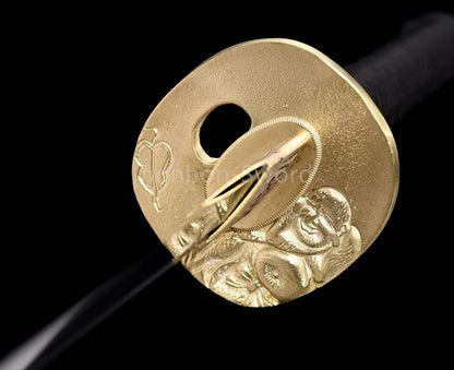 Japanisches Samurai-Schwert Katana aus schwarzem gefaltetem Stahl, Full Tang, handgefertigt, scharfe Klinge, schwarz 