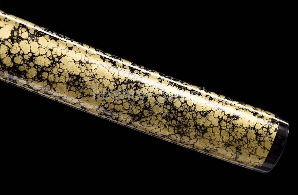 Japanisches Samurai-Schwert Katana aus schwarzem gefaltetem Stahl, Full Tang, handgefertigt, scharfe Klinge, schwarz 