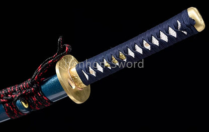 Japanisches Samurai-Schwert Katana aus schwarzem gefaltetem Stahl, Full Tang, handgefertigt, scharfe Klinge, schwarz 
