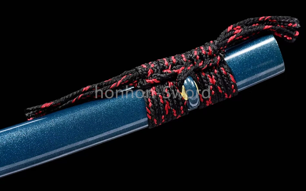 Japanisches Samurai-Schwert Katana aus schwarzem gefaltetem Stahl, Full Tang, handgefertigt, scharfe Klinge, schwarz 