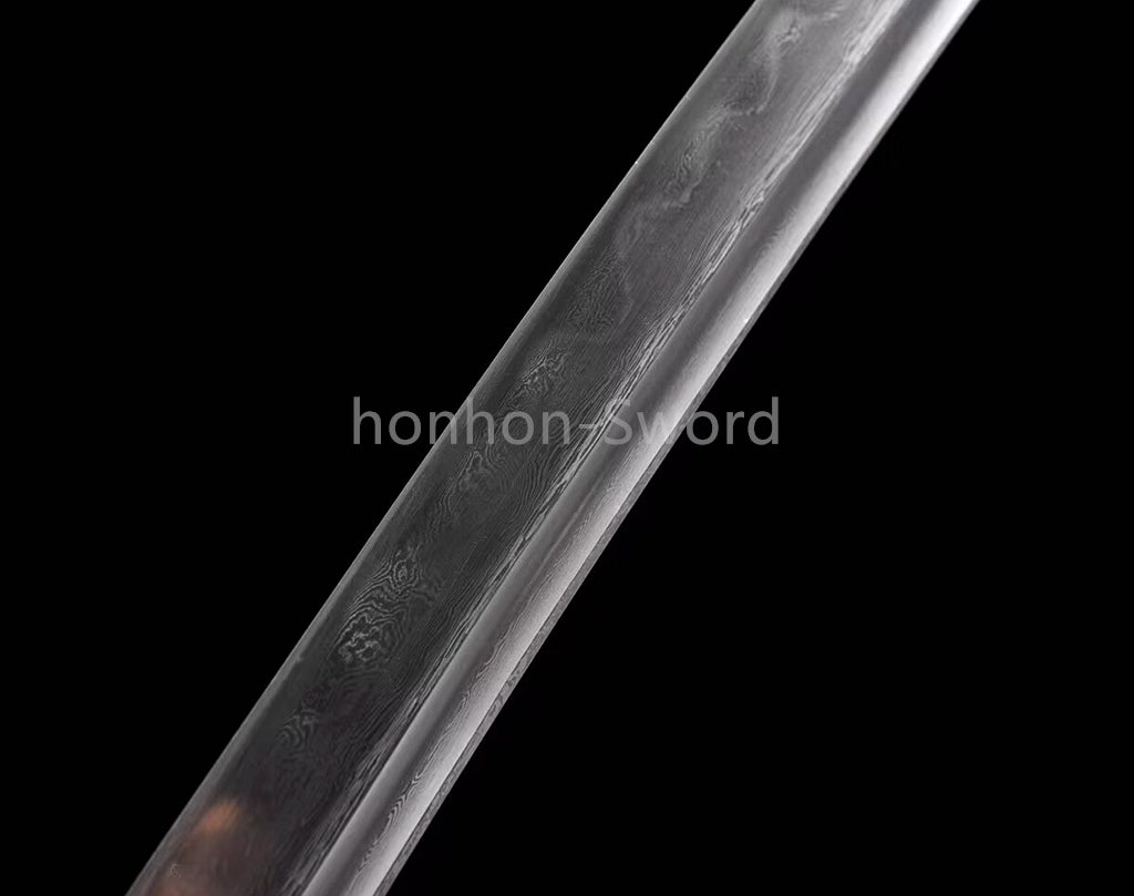 Japanisches Samurai-Schwert Katana aus schwarzem gefaltetem Stahl, Full Tang, handgefertigt, scharfe Klinge, schwarz 