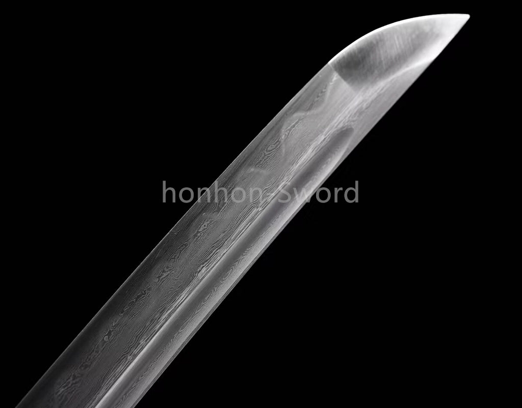 Japanisches Samurai-Schwert Katana aus schwarzem gefaltetem Stahl, Full Tang, handgefertigt, scharfe Klinge, schwarz 