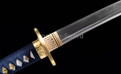 Japanisches Samurai-Schwert Katana aus schwarzem gefaltetem Stahl, Full Tang, handgefertigt, scharfe Klinge, schwarz 