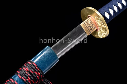 Japanisches Samurai-Schwert Katana aus schwarzem gefaltetem Stahl, Full Tang, handgefertigt, scharfe Klinge, schwarz 