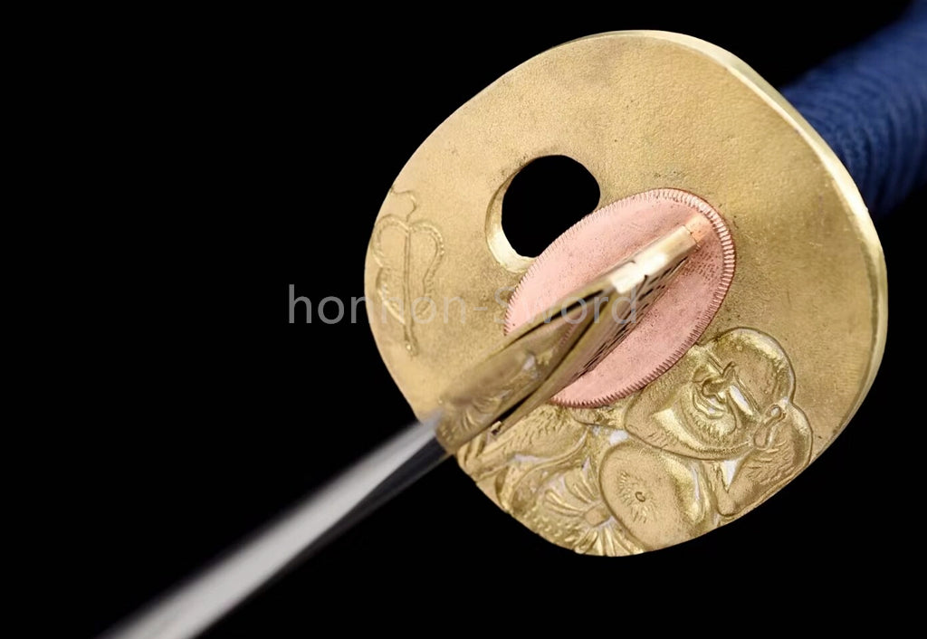 Japanisches Samurai-Schwert Katana aus schwarzem gefaltetem Stahl, Full Tang, handgefertigt, scharfe Klinge, schwarz 