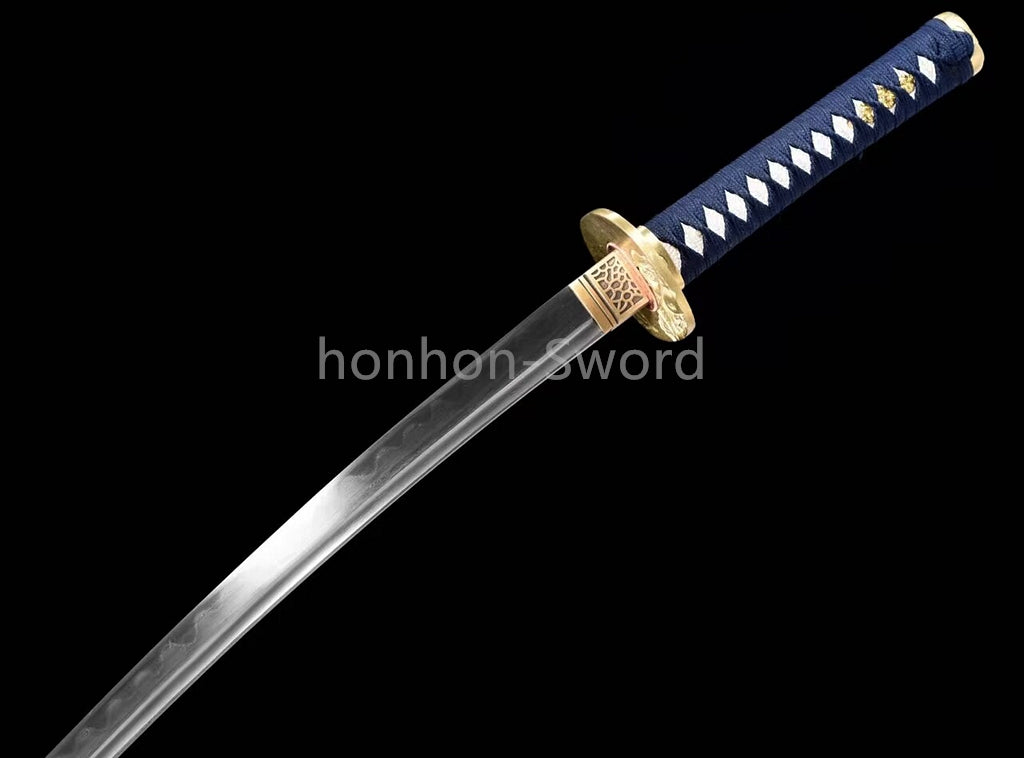 Japanisches Samurai-Schwert Katana aus schwarzem gefaltetem Stahl, Full Tang, handgefertigt, scharfe Klinge, schwarz 