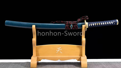 Japanisches Samurai-Schwert Katana aus schwarzem gefaltetem Stahl, Full Tang, handgefertigt, scharfe Klinge, schwarz 