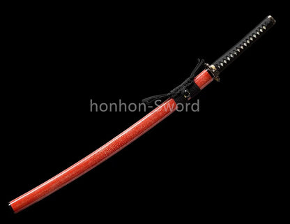 Japanisches Samurai-Schwert Katana aus schwarzem gefaltetem Stahl, Full Tang, handgefertigt, scharfe Klinge, schwarz 