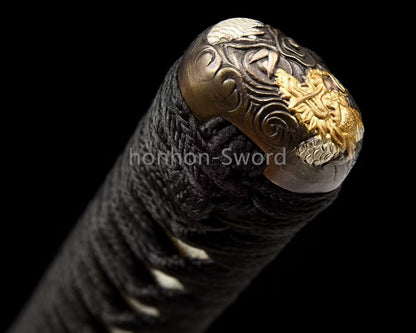 Japanisches Samurai-Schwert Katana aus schwarzem gefaltetem Stahl, Full Tang, handgefertigt, scharfe Klinge, schwarz 