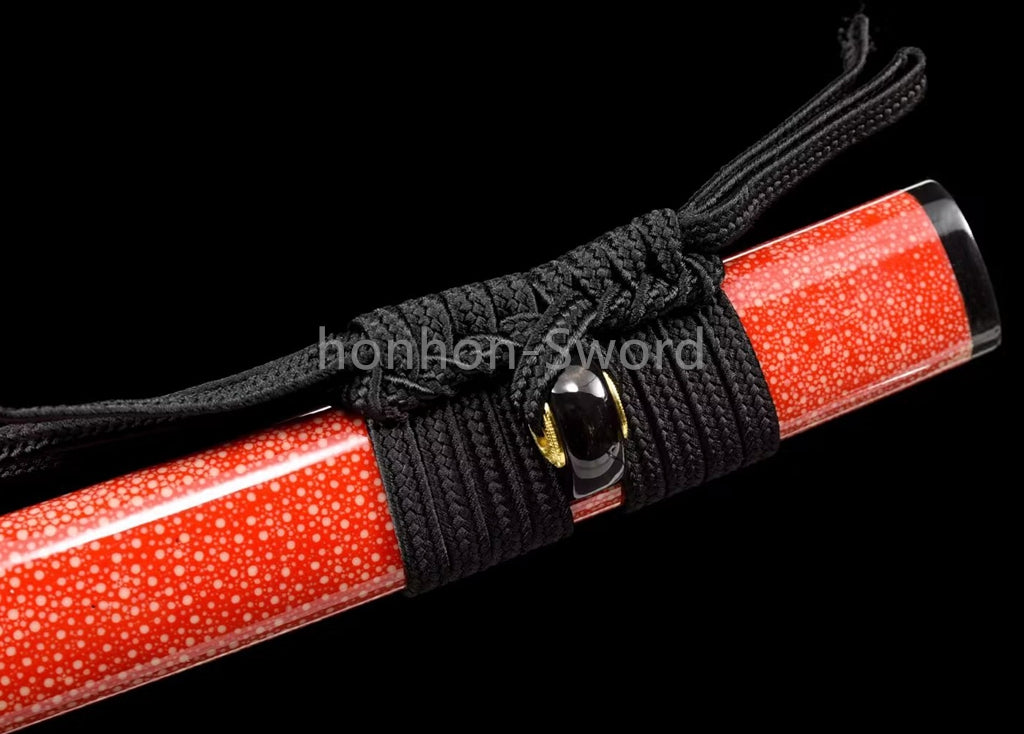 Japanisches Samurai-Schwert Katana aus schwarzem gefaltetem Stahl, Full Tang, handgefertigt, scharfe Klinge, schwarz 