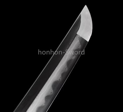 Japanisches Samurai-Schwert Katana aus schwarzem gefaltetem Stahl, Full Tang, handgefertigt, scharfe Klinge, schwarz 