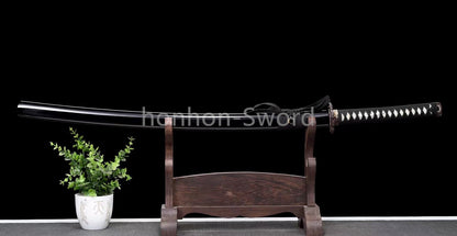Épée de samouraï japonaise en acier plié noir, katana, lame tranchante faite à la main, noire 