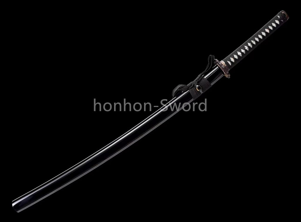 Épée de samouraï japonaise en acier plié noir, katana, lame tranchante faite à la main, noire 