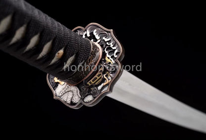 Épée de samouraï japonaise en acier plié noir, katana, lame tranchante faite à la main, noire 