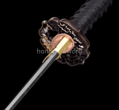 Épée de samouraï japonaise en acier plié noir, katana, lame tranchante faite à la main, noire 