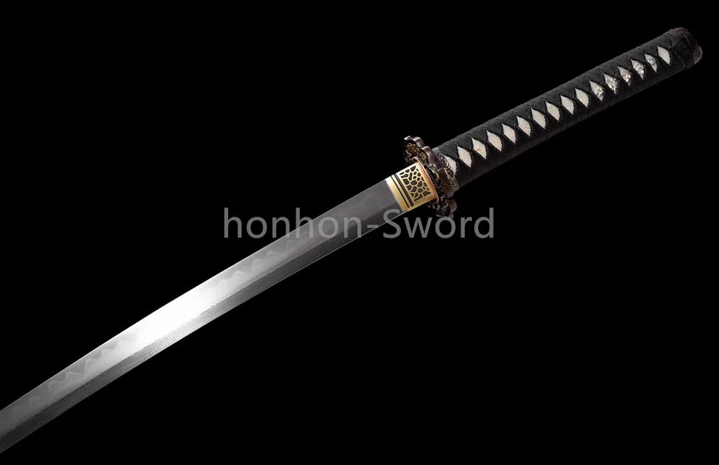 Épée de samouraï japonaise en acier plié noir, katana, lame tranchante faite à la main, noire 