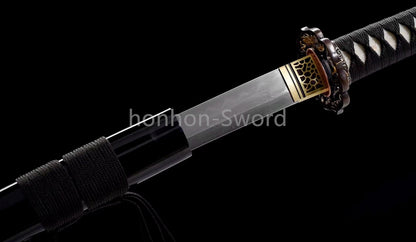 Épée de samouraï japonaise en acier plié noir, katana, lame tranchante faite à la main, noire 