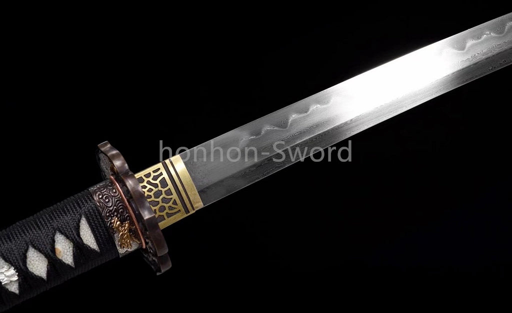 Épée de samouraï japonaise en acier plié noir, katana, lame tranchante faite à la main, noire 