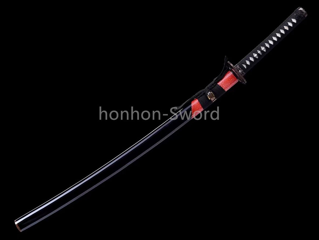 Damascus Folded Steel Clay Tempered Japanese Katana Rayskin Sheath Samurai Sword