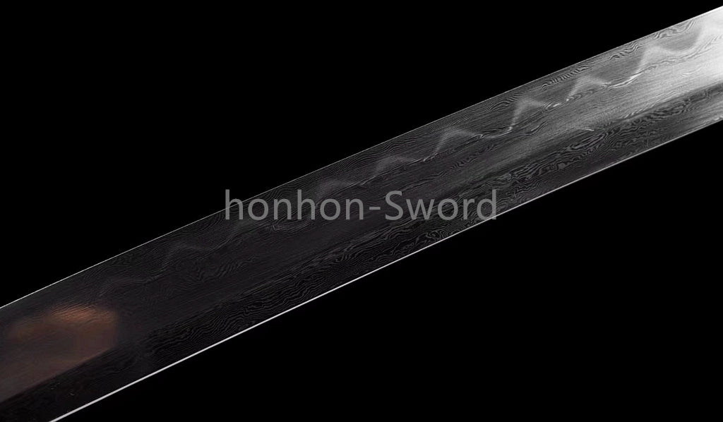 Damascus Folded Steel Clay Tempered Japanese Katana Rayskin Sheath Samurai Sword