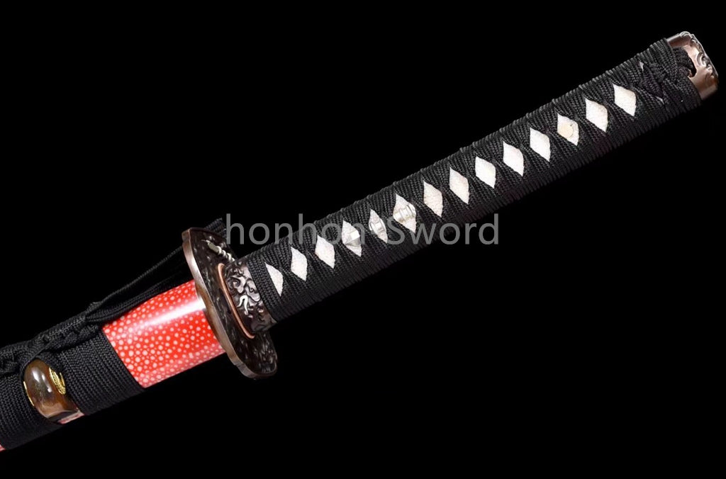 Damascus Folded Steel Clay Tempered Japanese Katana Rayskin Sheath Samurai Sword