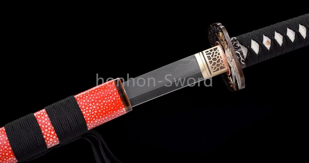 Damascus Folded Steel Clay Tempered Japanese Katana Rayskin Sheath Samurai Sword