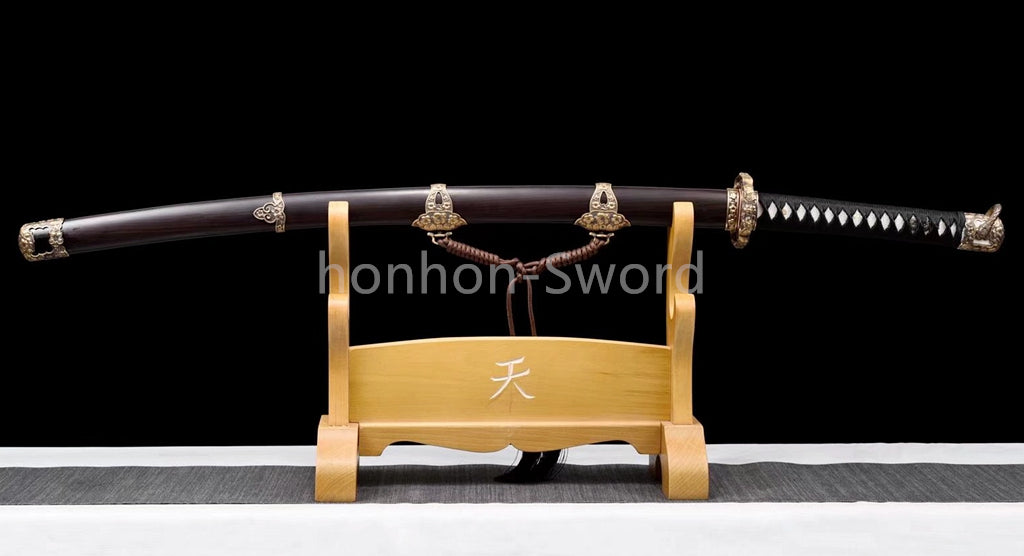 Damascus Folded Steel Clay Tempered Japanese Tachi Samurai Sword Full Tang Real