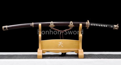 Damascus Folded Steel Clay Tempered Japanese Tachi Samurai Sword Full Tang Real