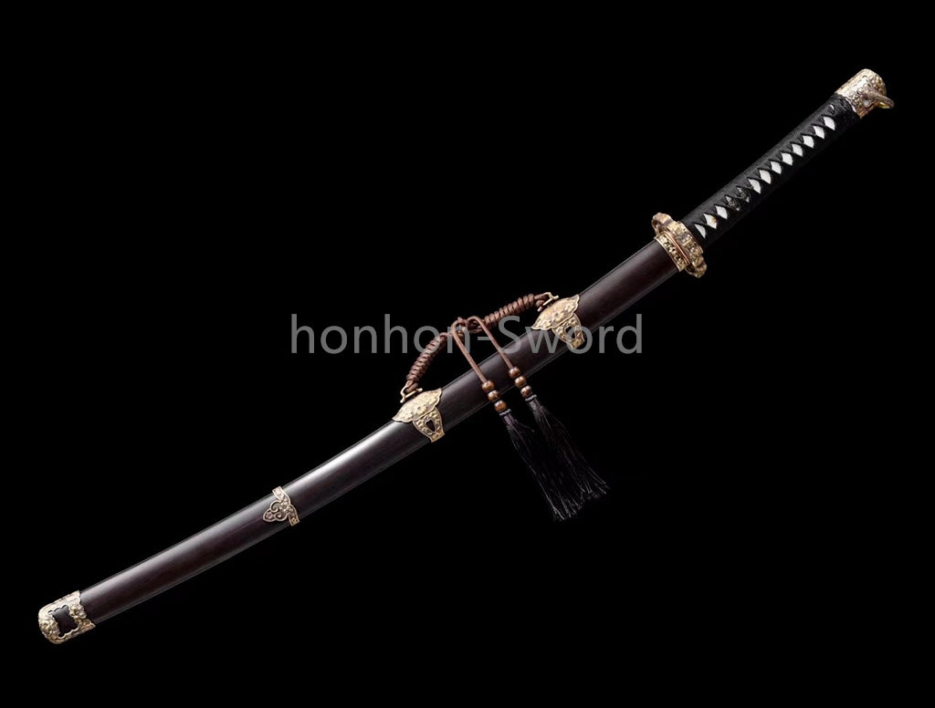 Damascus Folded Steel Clay Tempered Japanese Tachi Samurai Sword Full Tang Real