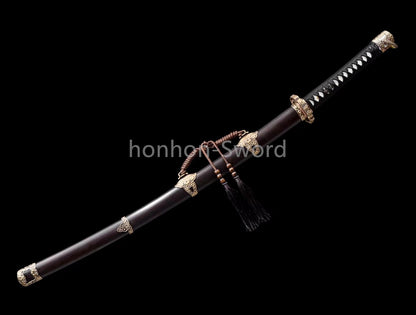 Damascus Folded Steel Clay Tempered Japanese Tachi Samurai Sword Full Tang Real