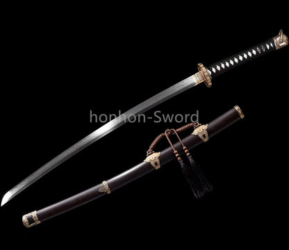 Damascus Folded Steel Clay Tempered Japanese Tachi Samurai Sword Full Tang Real