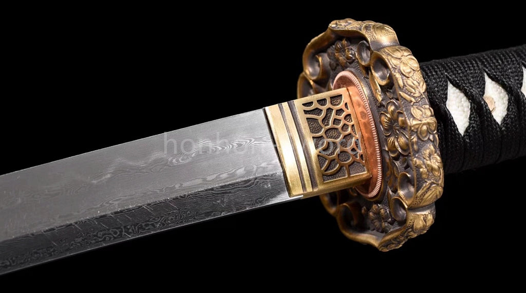 Damascus Folded Steel Clay Tempered Japanese Tachi Samurai Sword Full Tang Real