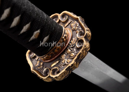 Damascus Folded Steel Clay Tempered Japanese Tachi Samurai Sword Full Tang Real