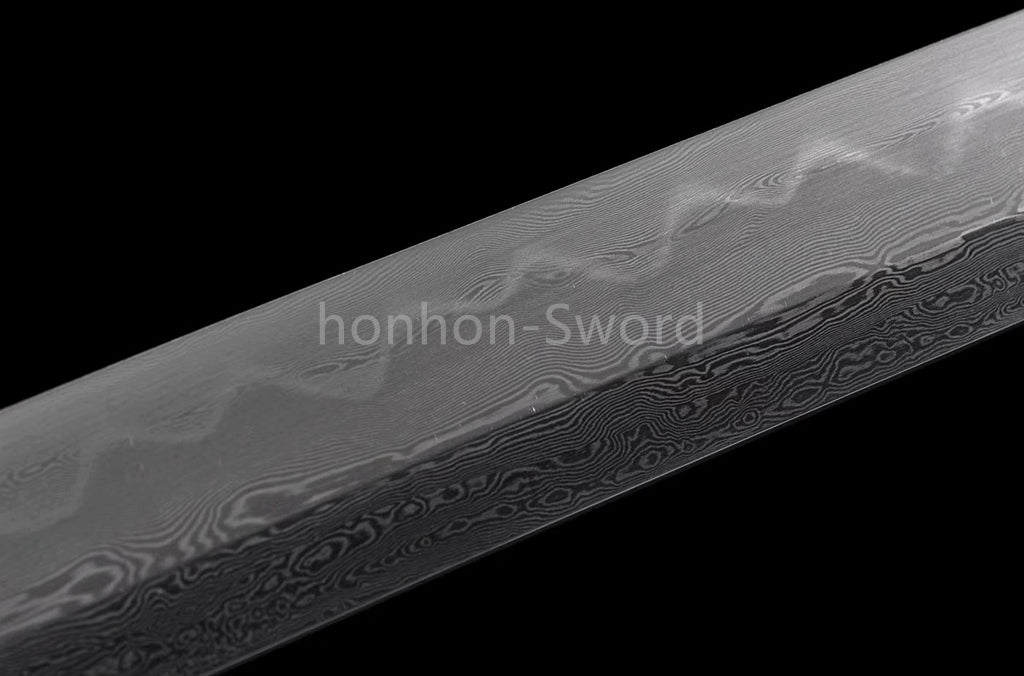 Damascus Folded Steel Clay Tempered Japanese Tachi Samurai Sword Full Tang Real