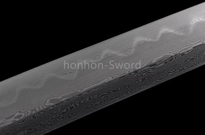 Damascus Folded Steel Clay Tempered Japanese Tachi Samurai Sword Full Tang Real