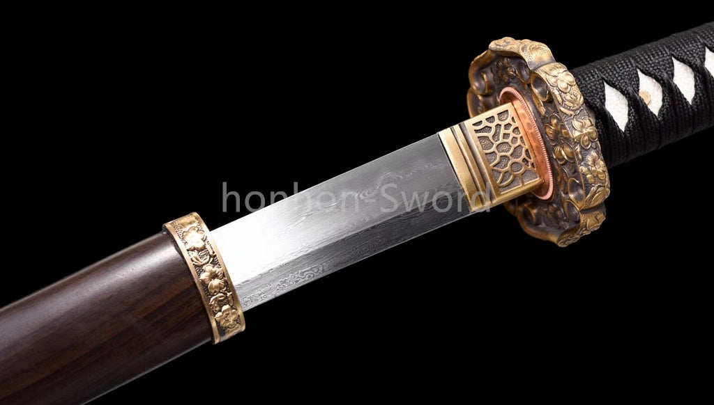 Damascus Folded Steel Clay Tempered Japanese Tachi Samurai Sword Full Tang Real