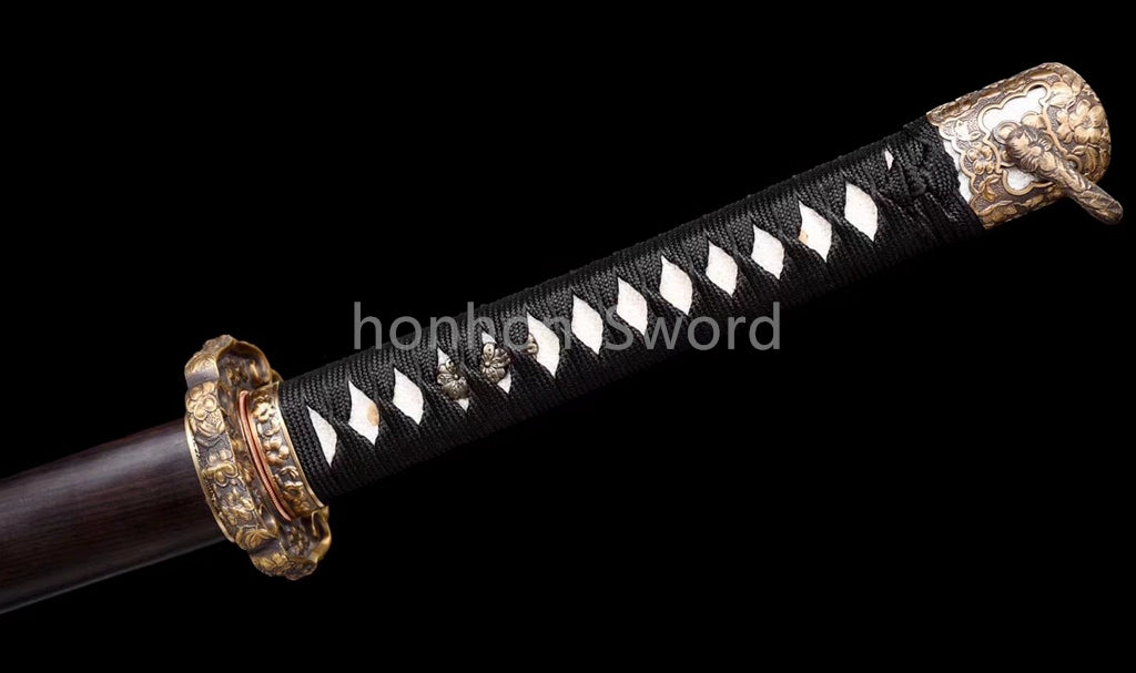 Damascus Folded Steel Clay Tempered Japanese Tachi Samurai Sword Full Tang Real